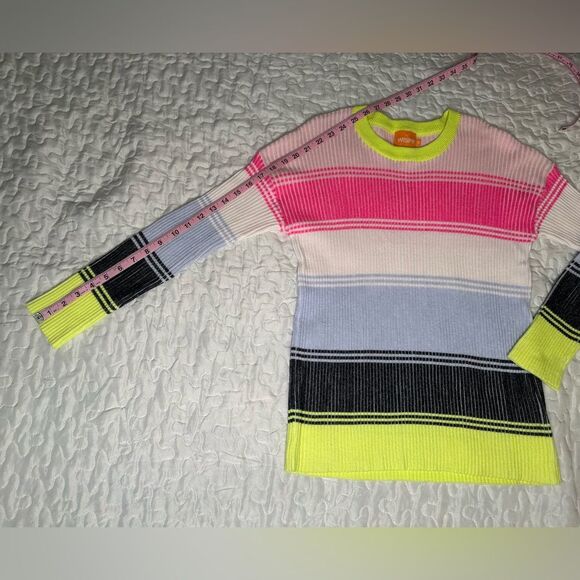 WISPR By Brodie Neon Pastel Colorblock Ribbed Knit Crewneck Striped Sweater M - Picture 9 of 10